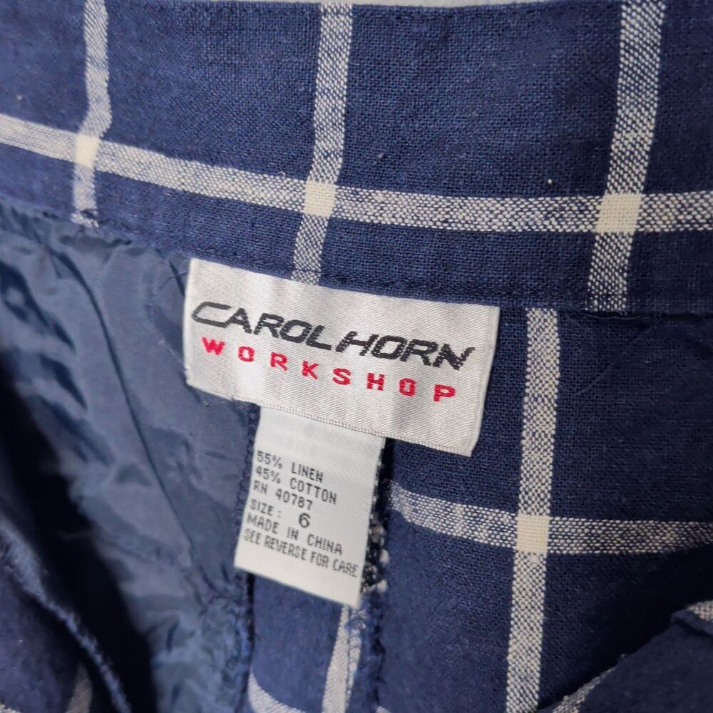 Vintage Blue Check Linen Blend Shorts Size 6 High Waisted 90s Preppy Nautical - Picture 7 of 7